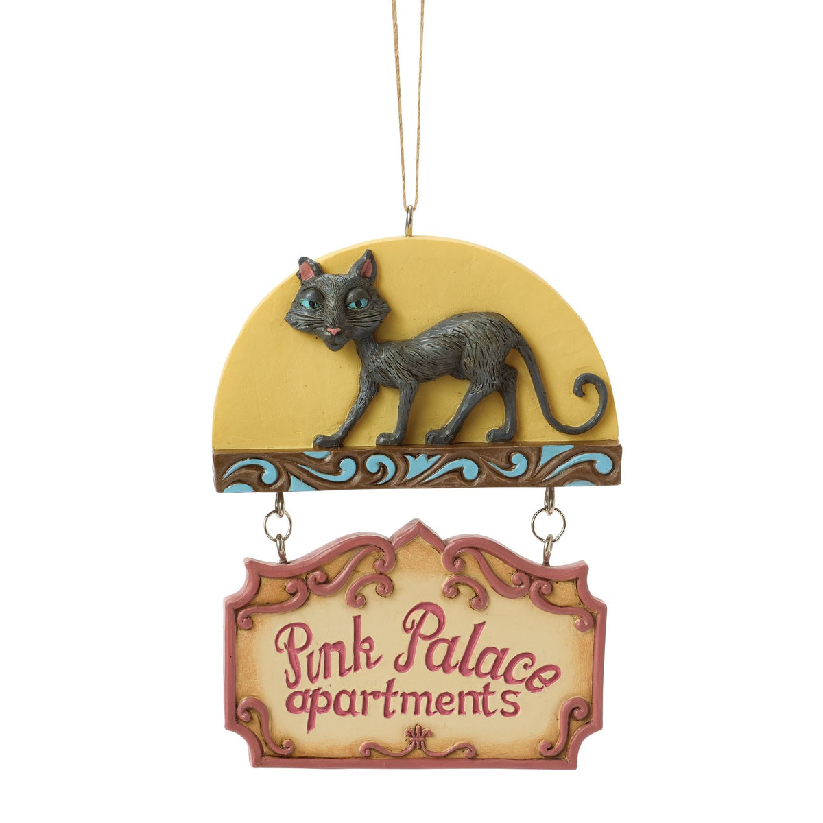 Black Cat Pink Palace Sign Orn